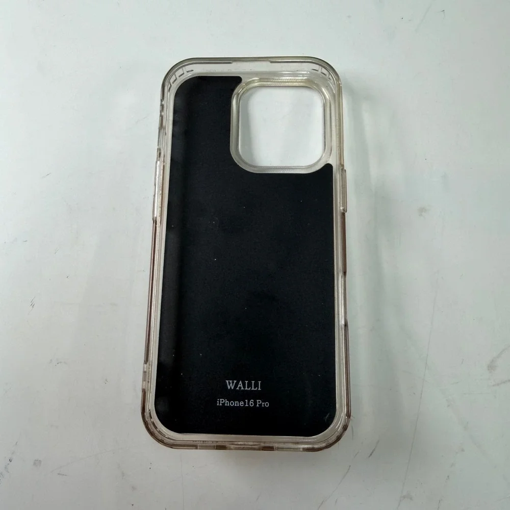 WALLI iPhone 16 Pro Case Tan Cream Diamond Print Finger Strap Card Holder